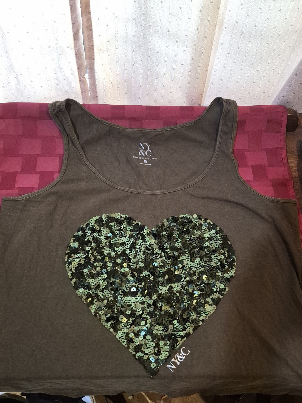 New York & Company Brown Knit Tank Top with Sequin Heart - Size M